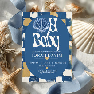 Invitation Fête de Bébé Coquillage Bleu de la Côte Oh Bébé