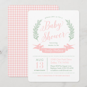 Invitation Fête de bébé Cottage Rose et Vert Fantaisiste