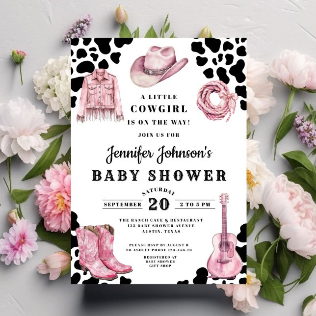 Invitation Fête de bébé Cowgirl de campagne rose (Pink Country Cowgirl Baby Shower Invitation)