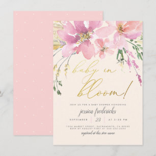 Invitation Fête de bébé Crème Rose Doré Bébé en Fleur Florale