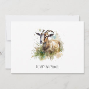 Invitation Fête de Bébé de Ferme Aquarelle Chèvre Rustique