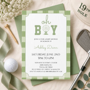 Invitation Fête de Bébé de Golf à Carreaux Vert Sage