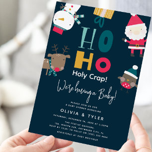 Invitation Fête de bébé de Noël drôle 'Ho Ho Mon Dieu'