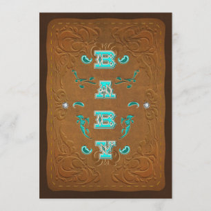 Invitation Fête de Bébé de Style Cuir Marron Rustique Occiden