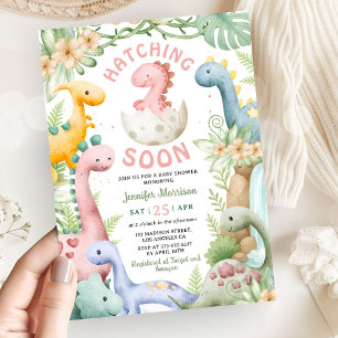 Invitation Fête de bébé dinosaure fille Rose Dino