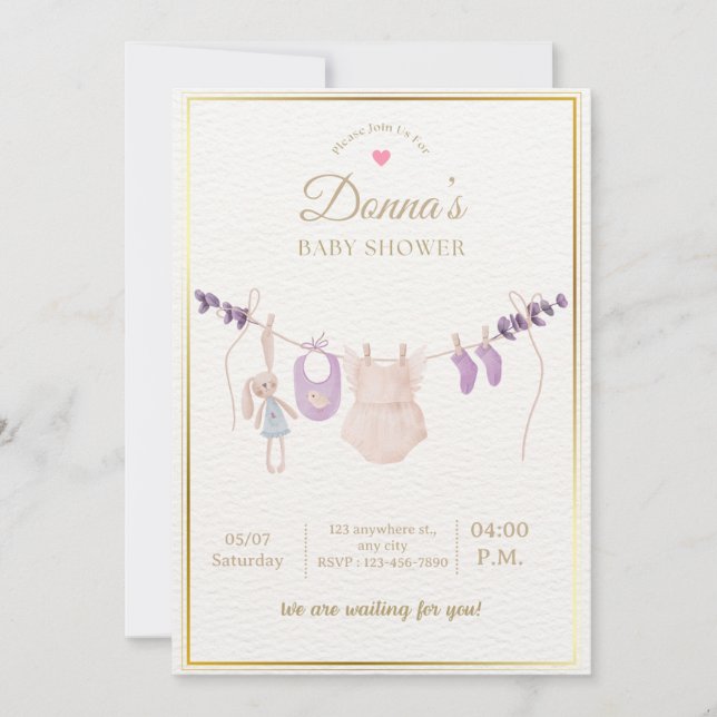 Invitation Fête de Bébé Douce et Pâtes de Naissance Editable (Devant)
