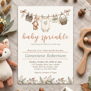 Invitation Fête de Bébé Douce Fée Renard Boisée Automne