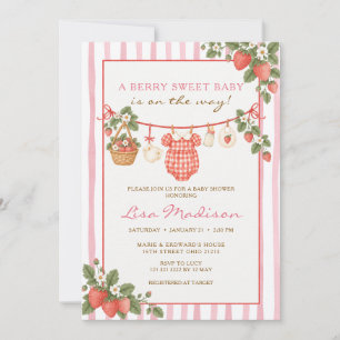Invitation Fête de bébé douce fraise rose Baby Strawberry