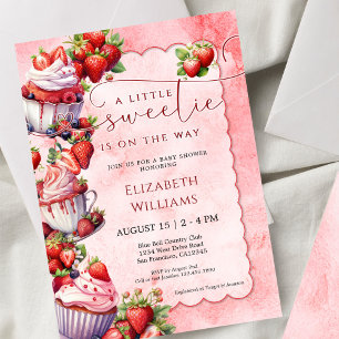 Invitation Fête de Bébé Douceur Aquarelle Fraise