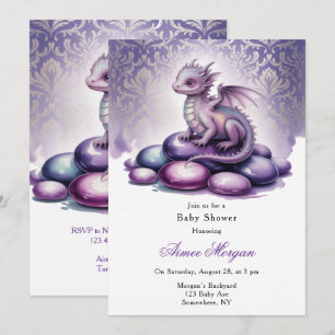 Invitation Fête de Bébé du Dragon Magique Violet