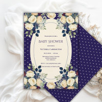 Fête de bébé élégante à pois bleus et crème florau