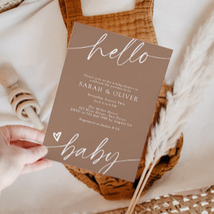 Invitation Fête de bébé élégante moderne écriture tan