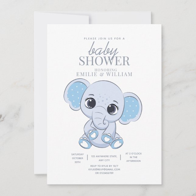 Invitation Fête de bébé éléphant Simple Fête de bébé moderne (Devant)