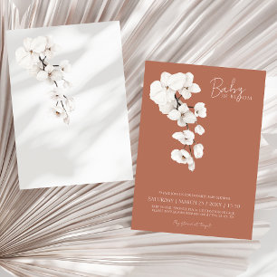 Invitation Fête de bébé en fleurs Orchidée blanche Terracotta