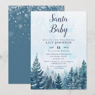 Invitation Fête de bébé en forêt hivernale de Santa Baby