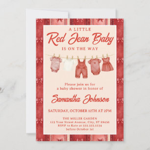 Invitation Fête de bébé en Jean Rouge