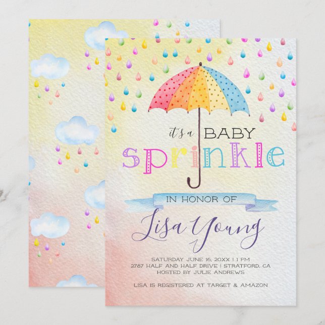 Invitation Fête de bébé en pluie de confettis (Devant / Derrière)