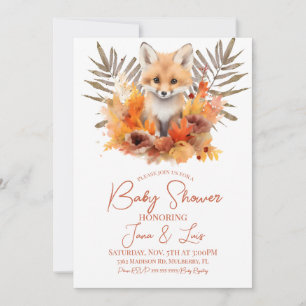 Invitation Fête de Bébé Feuillage Aquarelle Renard de Bois
