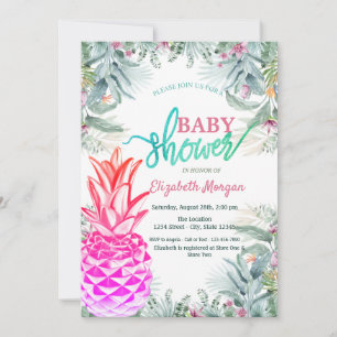 Invitation Fête de bébé Feuilles Tropicales Ananas Cool