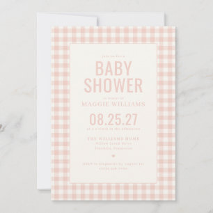 Invitation Fête de bébé fille à carreaux roses