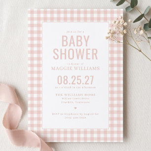 Invitation Fête de bébé fille à carreaux roses