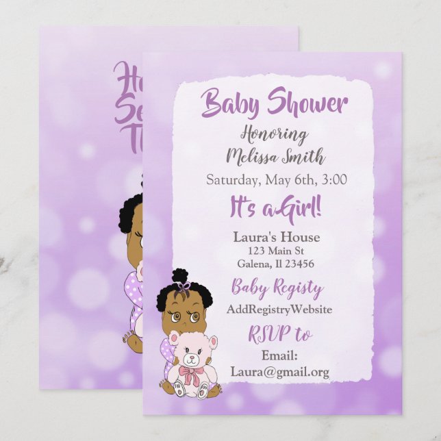 Invitation Fête de bébé fille afro-américaine (Devant / Derrière)