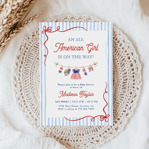 Invitation Fête de Bébé Fille Américaine du 4 Juillet