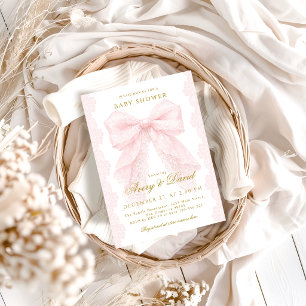 Invitation Fête de Bébé Fille Arc en Ciel Rose en Dentelle 