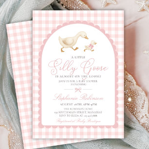 Invitation Fête de Bébé Fille Arc Rose Gingham Silly Goose