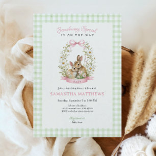 Invitation Fête de Bébé Fille au Style Rétro avec Lapin en Vi