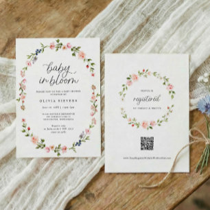 Invitation Fête de bébé Fille Bébé en fleurs Rose Floral