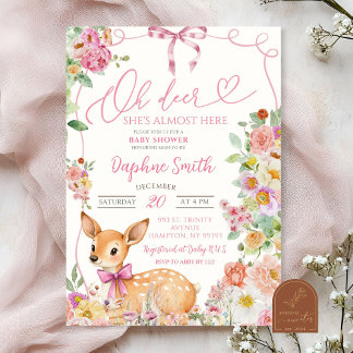Invitation Fête de Bébé Fille Cerf Forêt Enchantée