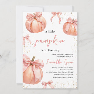 Invitation Fête de bébé Fille Citrouille à Ruban Rose