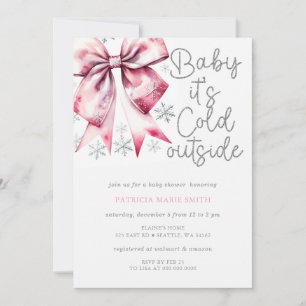 Invitation Fête de Bébé Fille Coquette Ruban Rose Froid à l'E