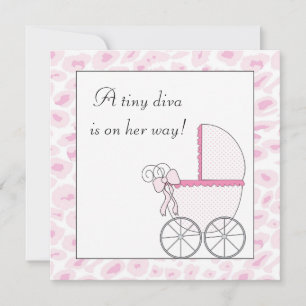 Invitation Fête de bébé fille diva voiture rose bébé léopard