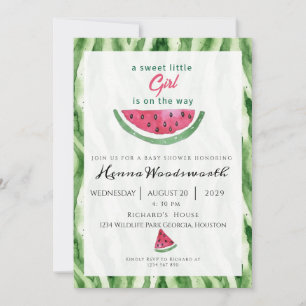 Invitation Fête de Bébé Fille Douce Bordure Pastèque Été