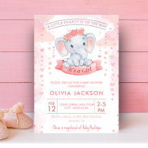 Fête de bébé fille éléphant aquarelle rose 