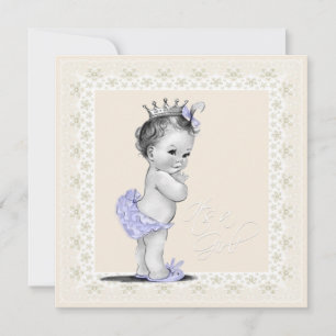 Invitation Fête de bébé fille en ivoire et lavande