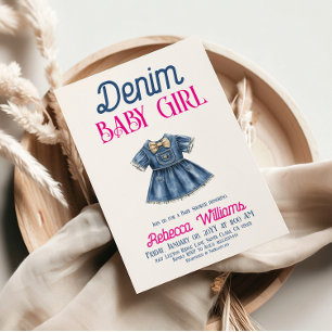 Invitation Fête de Bébé Fille en Jean Rose Bohème