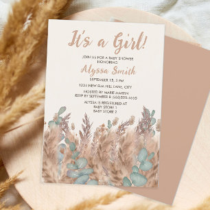 Invitation Fête de bébé Fille Herbe des Pampas Bohème Désert
