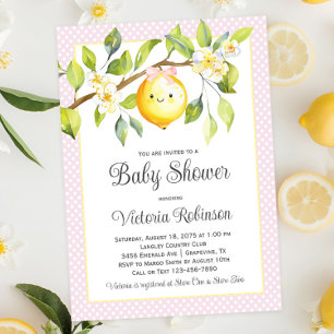 Invitation Fête de Bébé Fille Jaune Citron Rose