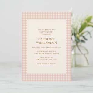 Invitation Fête de Bébé Fille Mignonne Gingham Rose Rétro