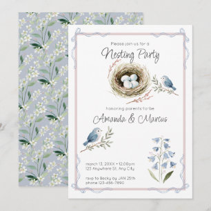 Invitation Fête de Bébé Fille ou Garçon Thème Nid d'Oiseau à