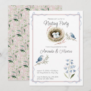 Invitation Fête de Bébé Fille ou Garçon Thème Nid d'Oiseau à