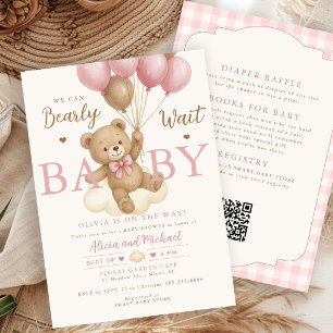 Invitation Fête de bébé fille ourson rose tout en un
