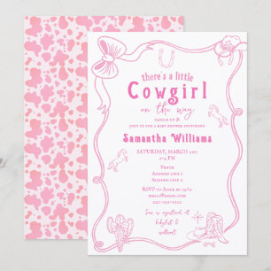 Invitation Fête de Bébé Fille Petite Cowgirl Rose
