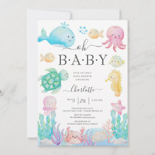 Invitation Fête de Bébé Fille Pieuvre Rose Sous La Mer