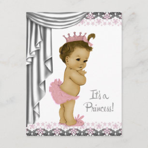 Invitation Fête de bébé fille princesse rose et grise