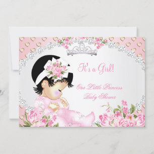 Invitation Fête de bébé fille rétro Rose Floral Cœurs Roses B