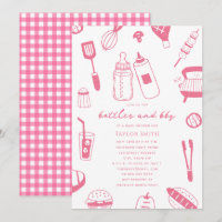 Fête de Bébé Fille Rose Bouteilles & BBQ